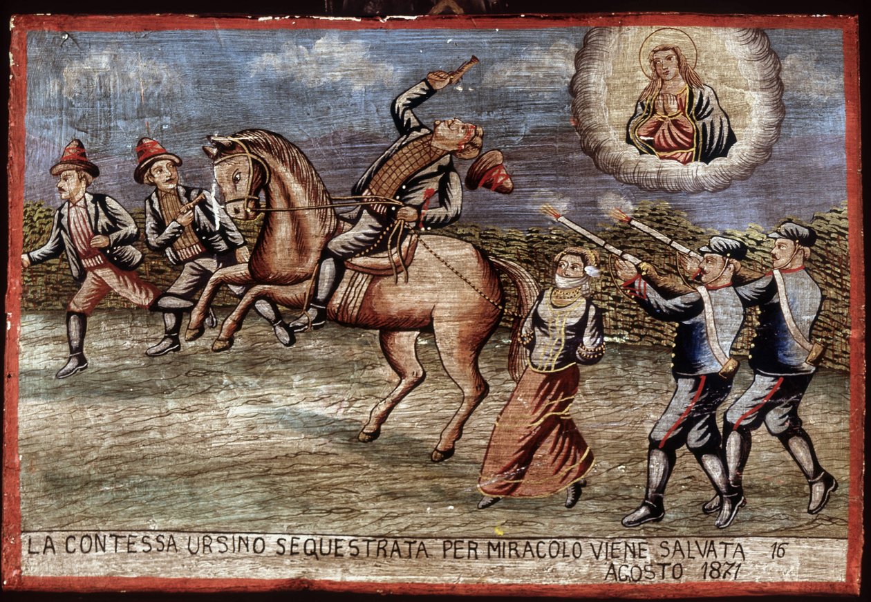 Brigandage, ex-voto v roce 1871: Hraběnka Ursino byla právě zázračně zachráněna. od Unknown artist