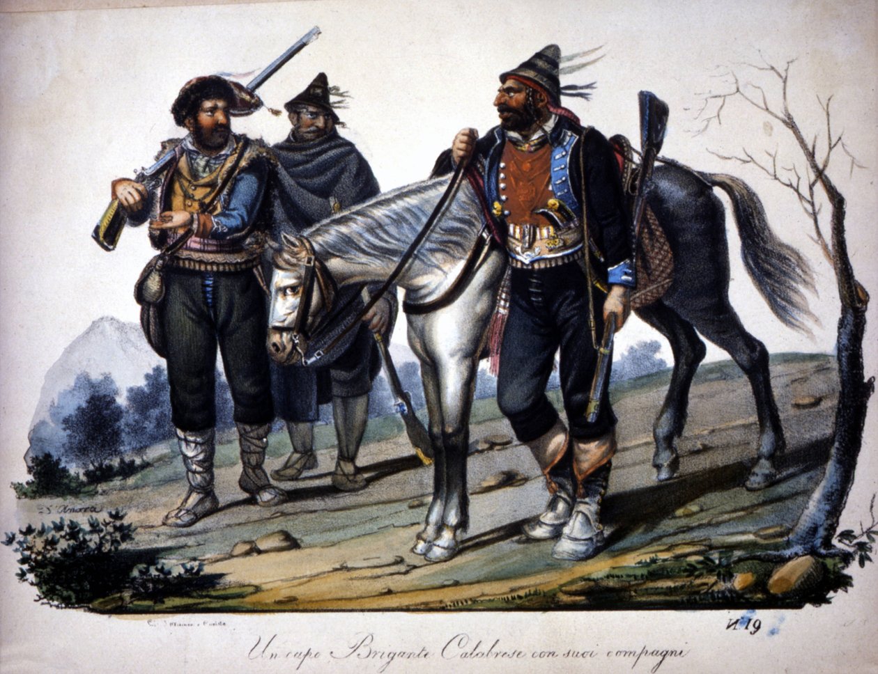 Brigandage in Calabria, Italy, rytina z 19. století. od Unknown artist