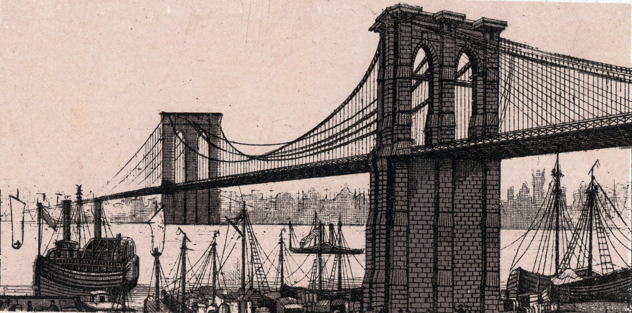 Brooklyn Bridge v New Yorku, USA v „The World Illustrates 168 Views“ Nedatováno (konec 19. století) od Unknown artist
