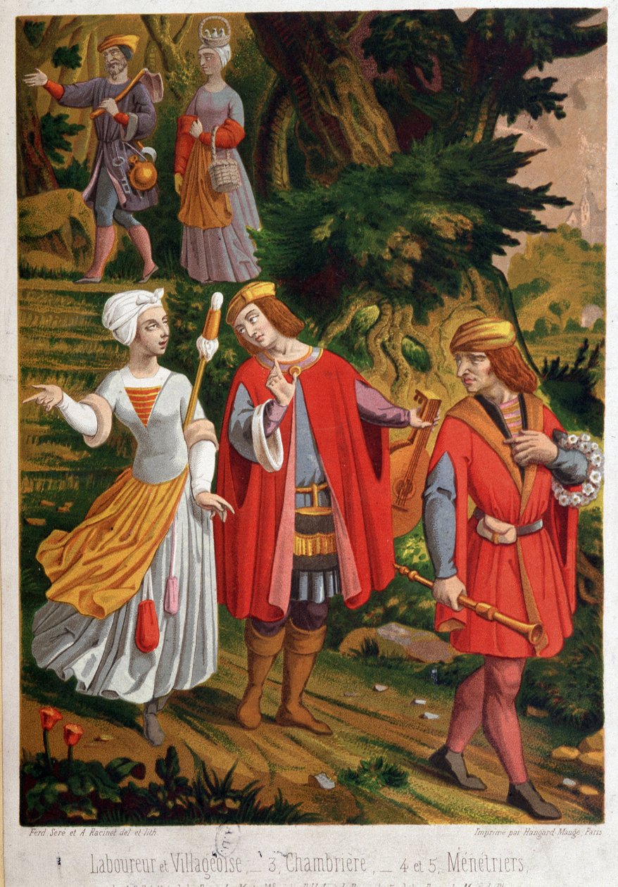 Bukolická scéna: orba a vesnice, chambriere a menestriers od Unknown artist