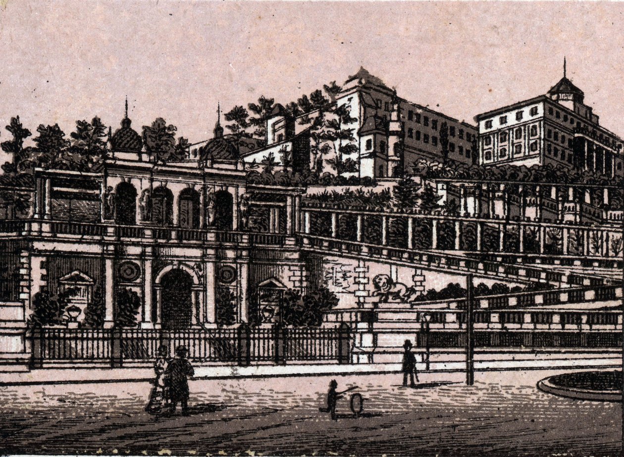 Budapešť, Maďarsko: pohled na Bourgbazar (Burgbazaar) v „“ Svět ilustruje 168 pohledů““ Nedatováno (konec 19. století) od Unknown artist