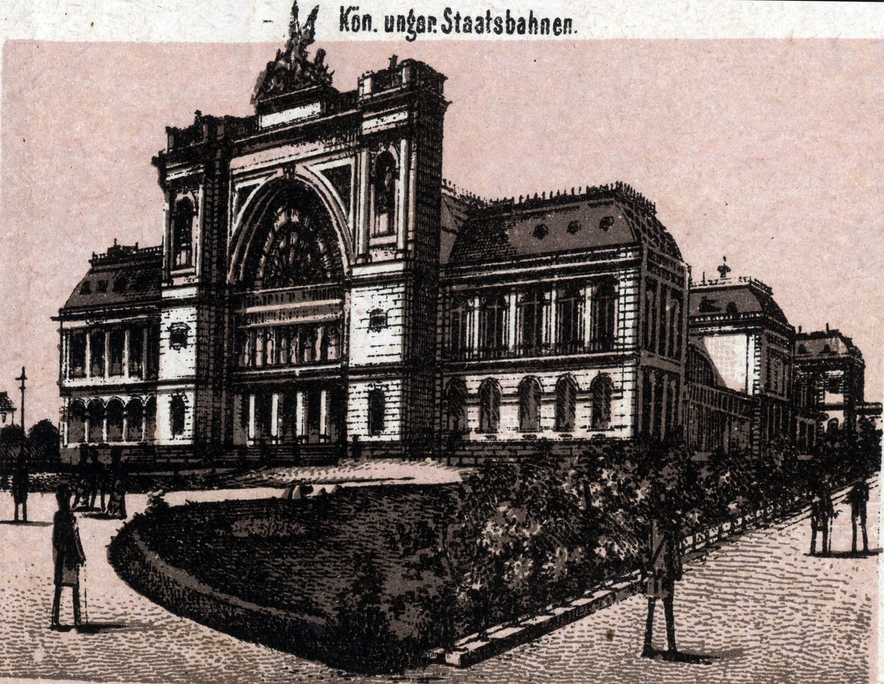 Budapešť, Maďarsko: pohled na magyar kiralyi allavasutsk (železniční nádraží). v „“ Svět ilustruje 168 pohledů““ Nedatováno (konec 19. století) od Unknown artist