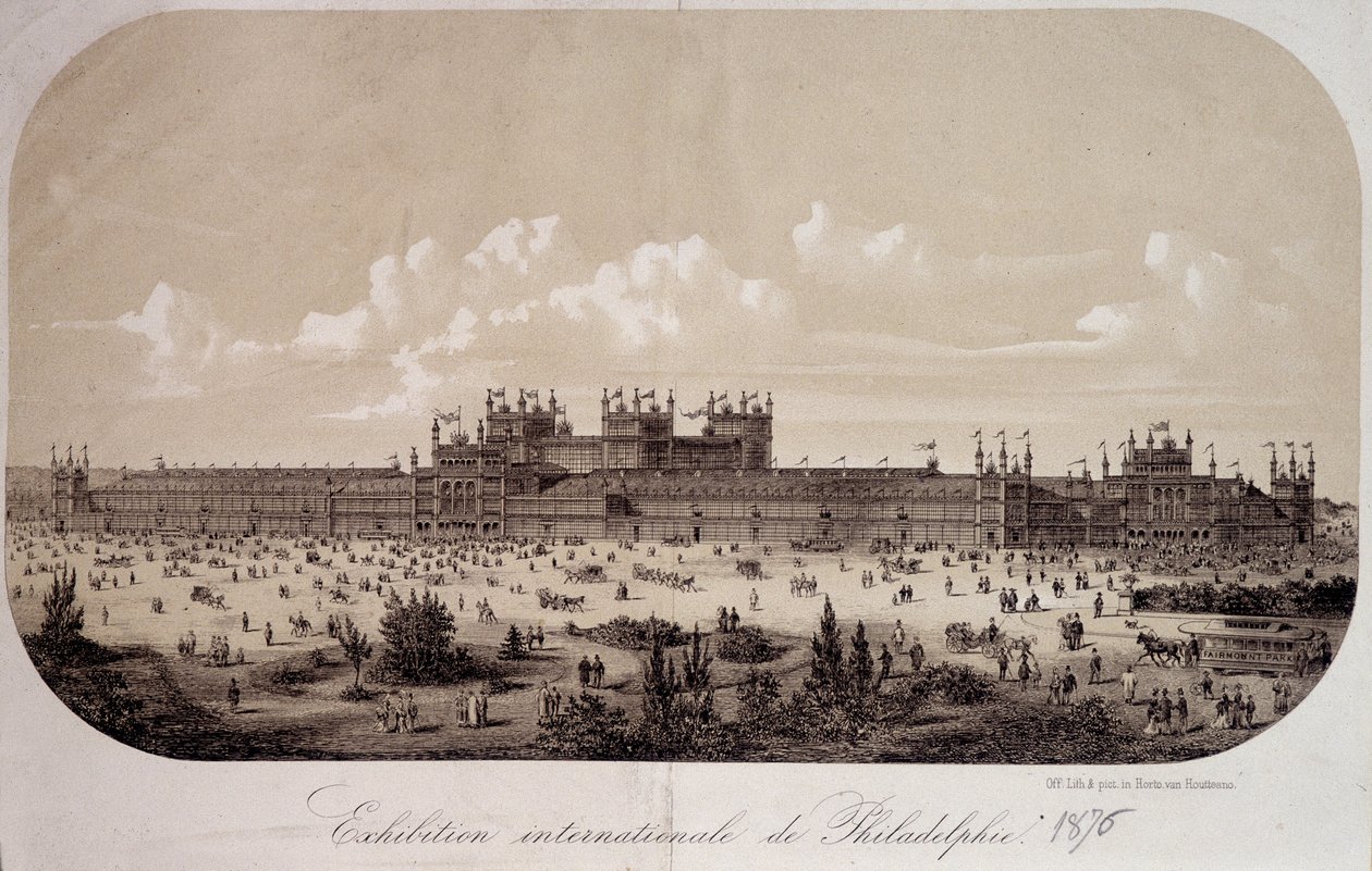 Budova připomíná sté výročí založení Spojených států (1776-1876) na Mezinárodní výstavě ve Filadelfii od Unknown artist