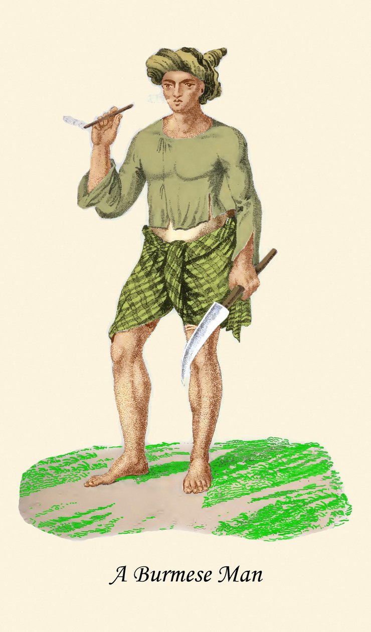 Barmský muž s nožem nebo Dha od Unknown Artist