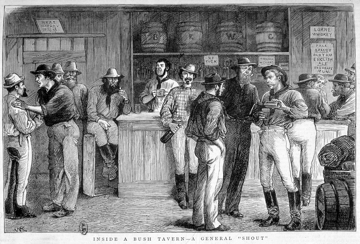 Bush taverna v Austrálii, kolem roku 1880. od Unknown artist