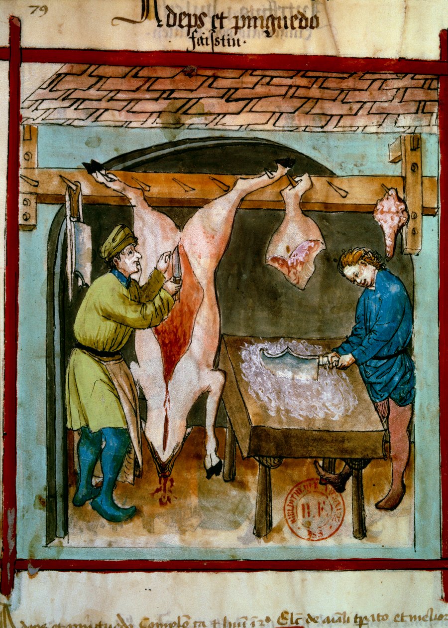 Řeznictví: ekvarizace prasete. Osvětlení z dojení medicíny a dietetiky „“Tacuinum sanitatis““ od Unknown artist
