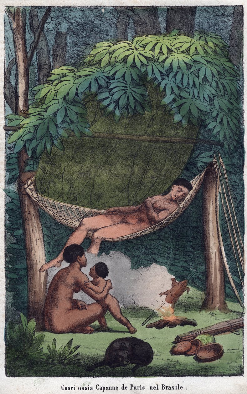 Cabane des Puris au Brazil - Pohled na kabinu Puri v Brazílii - rytina z „“ Zvyků a tradic všech národů vesmíru. To je historie vlády, zákonů, milicí, náboženství všech národů od nejvzdálenějších dob až do dnů od Unknown artist