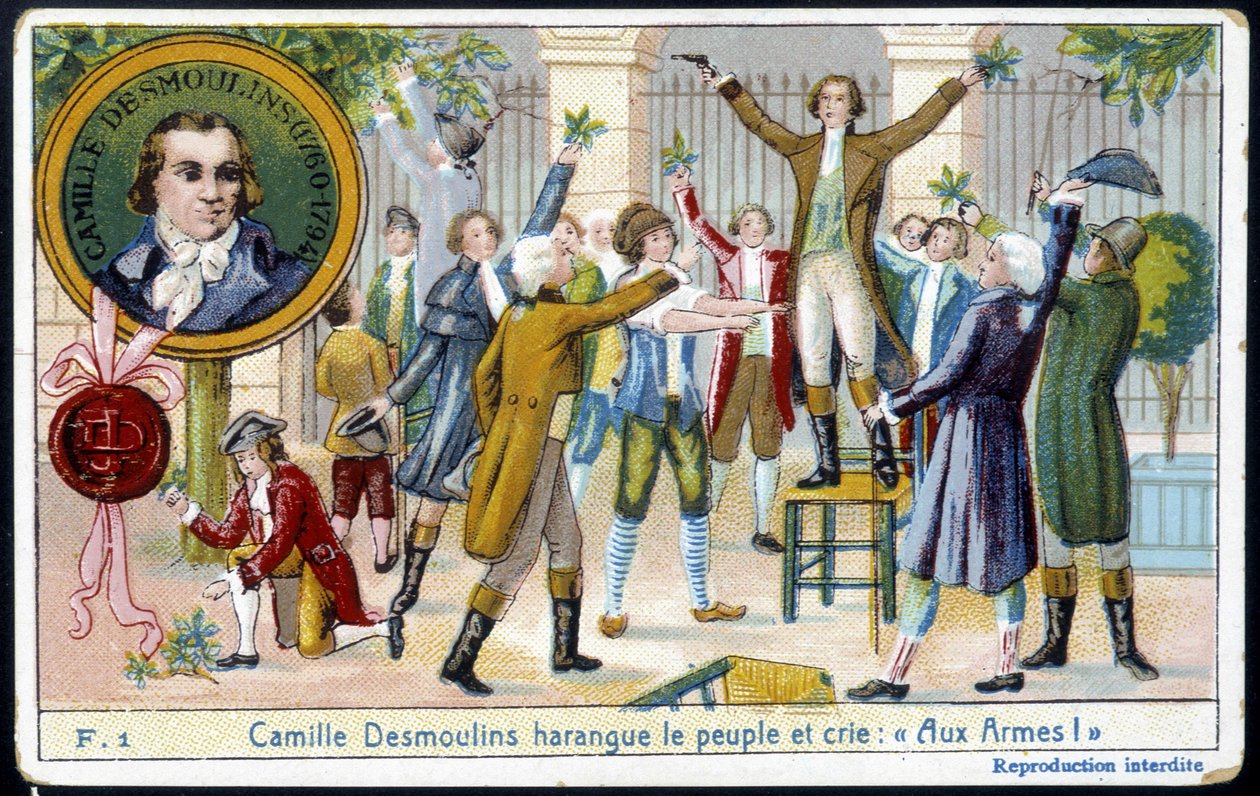 Camille Desmoulinsová zastrašovala lidi a křičela „“ Se zbraněmi! "" - chromo., konec 19. století od Unknown artist