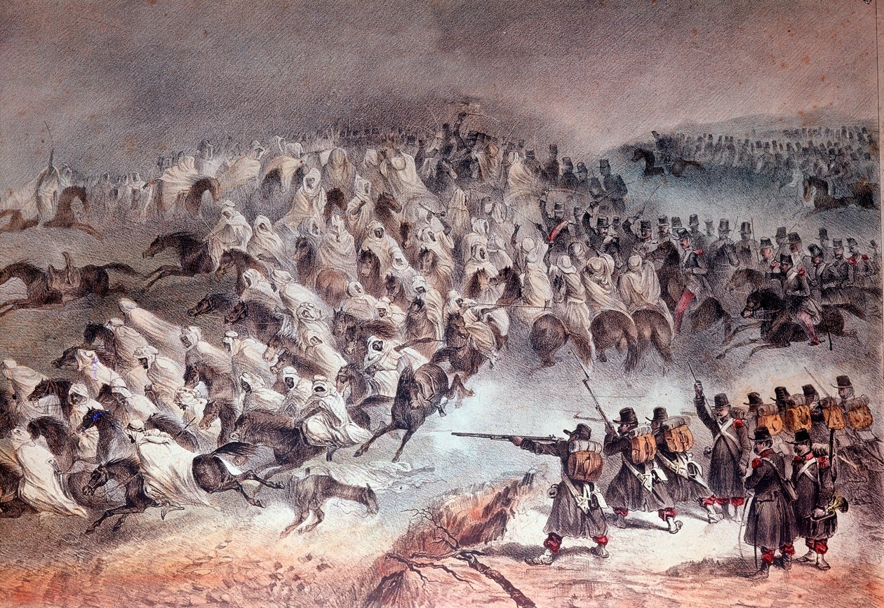 Tažení Alžírska, dobytí Konstantina: ústup francouzské armády v Sidi-Tamtam, 27. listopadu 1836 (litografie od Unknown artist