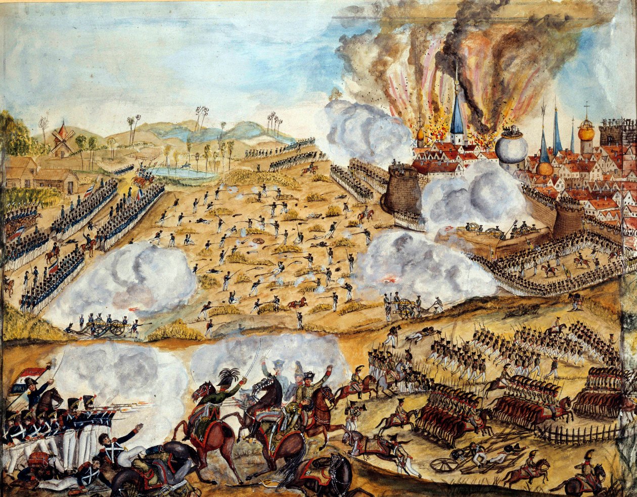 Ruské tažení: “” Pohled na moji bitvu u Smolenska, noc 17. 8. 1812”” Akvarel z Paříže 19. století, Muzeum Armee od Unknown artist