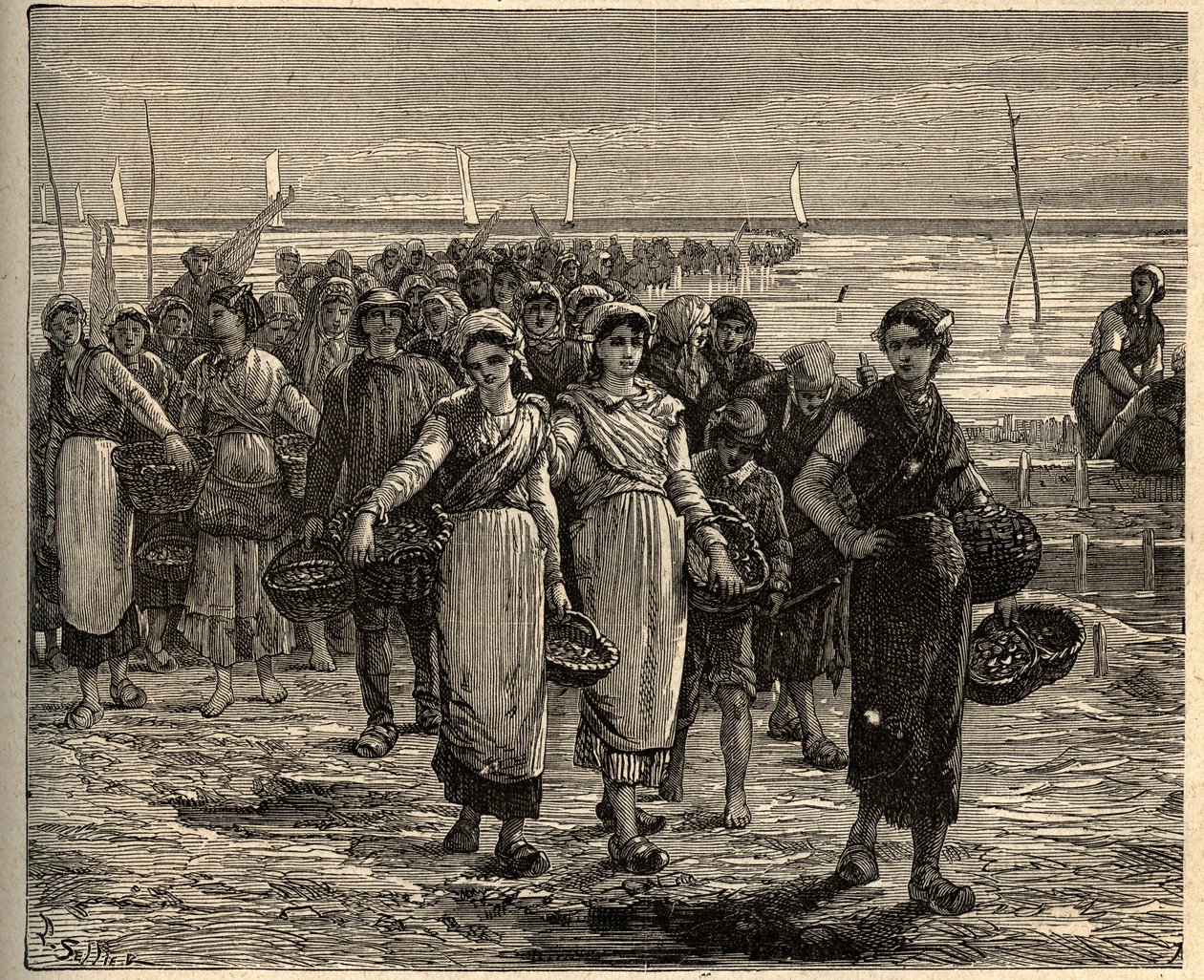 Cancale - Bretaň - Cancalaises vracející se z rybářských lodí - - rytina „“ PATRIE“ - PECTUREQUIREQUE POPIS FRANCIE V 6 SVAZTECH LUCIEN HUARD - konec 19. století od Unknown artist