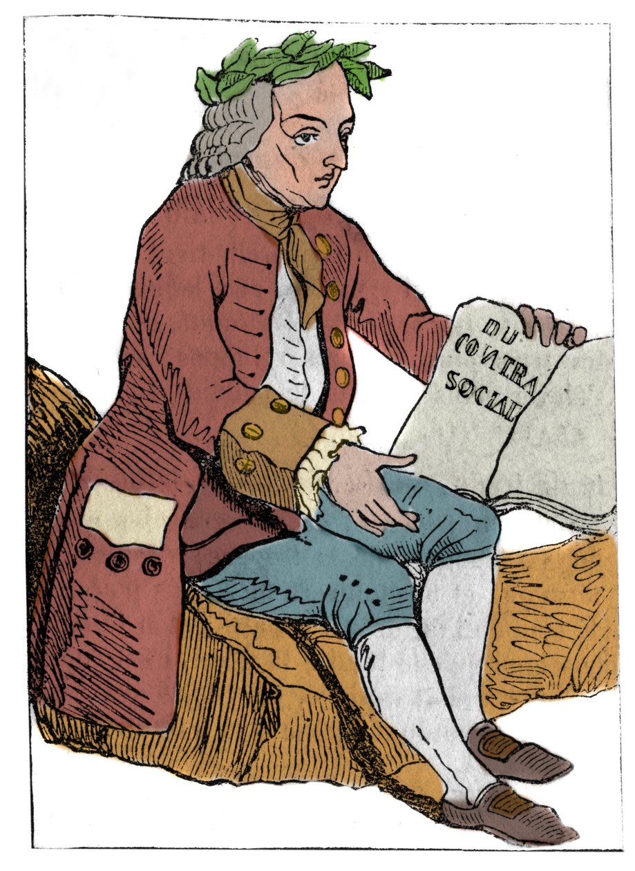 Karta do hry Francouzské republiky (1793) zveřejněná v Národním shromáždění dne 21. 9. 1792, po pádu království: postava filozofa v rysech Jean-Jacquese (Jean Jacques) Rousseaua „“ do společenská smlouva“ (1712-1778) od Unknown artist
