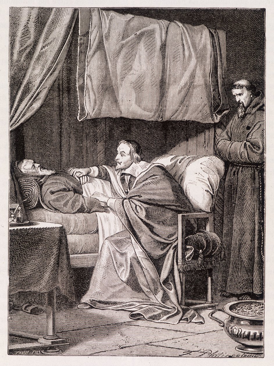 Kardinál Richelieu na smrtelné posteli otce Josepha - rytina od Unknown artist