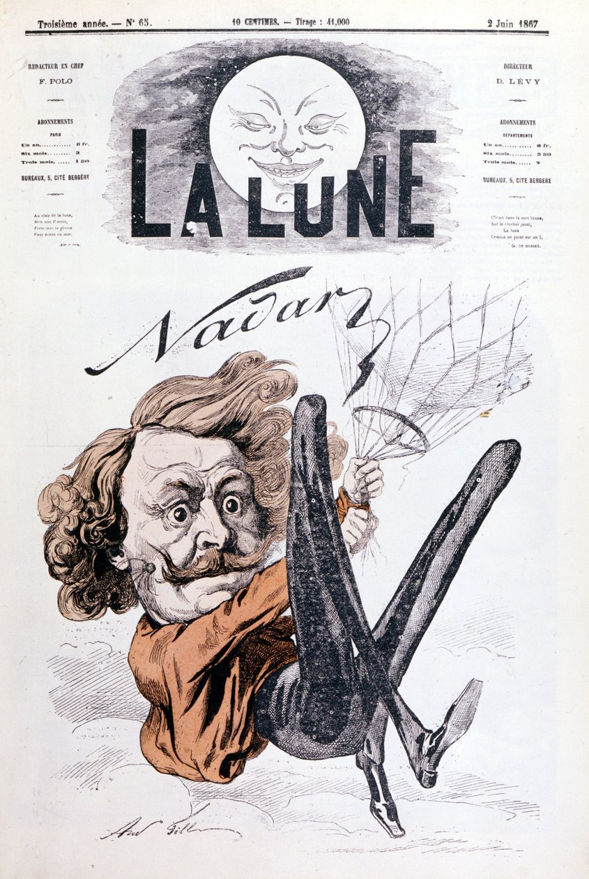 Karikatura Nadara (1820 - 1910) vzduchoplavec. Obálka ""Měsíc"" ze dne 2. června 1867. od Unknown artist