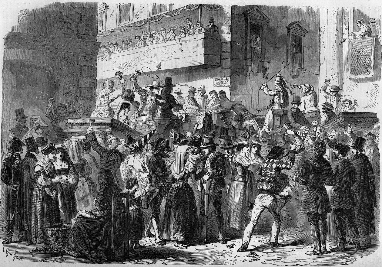 Římský karneval podle kresby Gierdziejewskiego v roce 1858. od Unknown artist