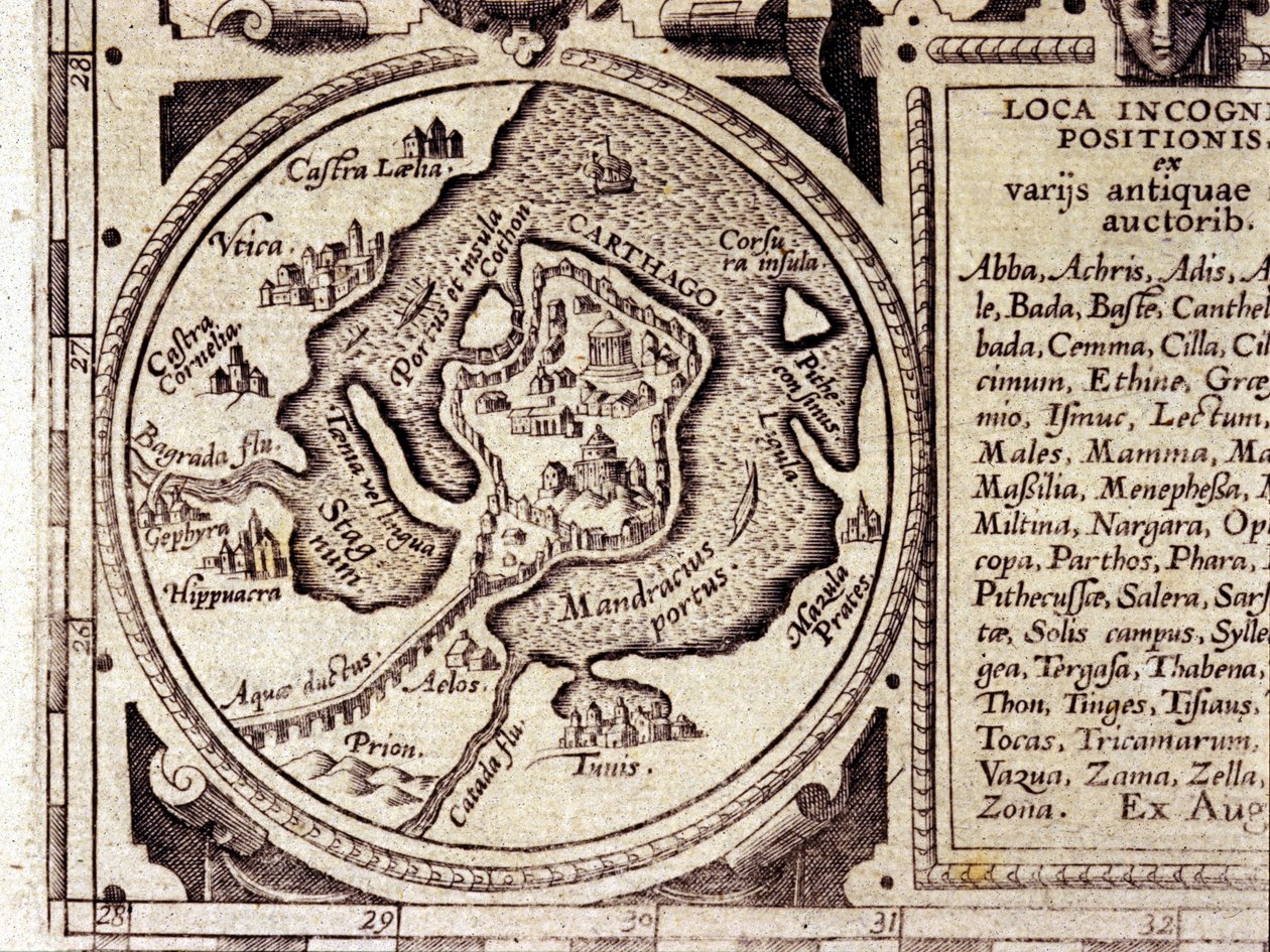 Pohled z Kartága na Tuniský záliv v historickém atlasu ze 17. století. od Unknown artist