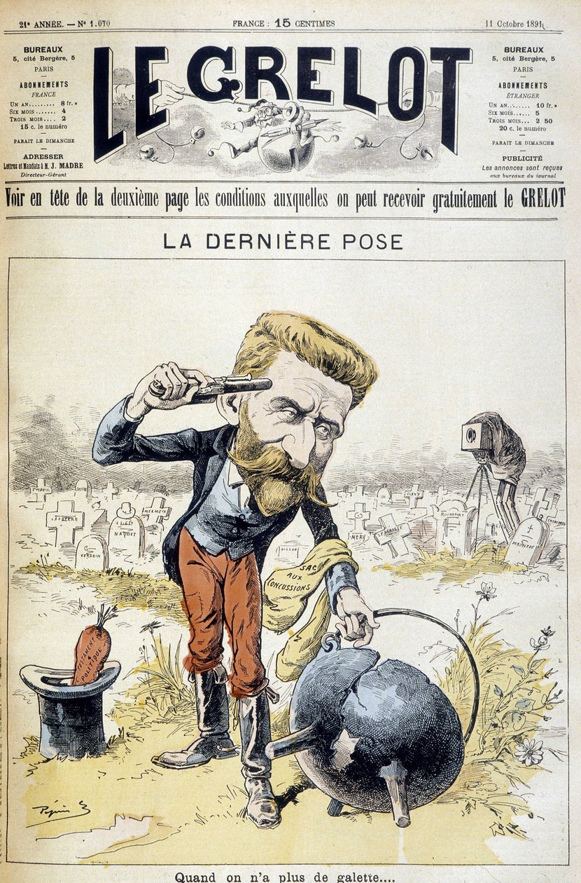 Karikatura o sebevraždě generála Boulangera - v „“Le Grelot““ z 11.10.1891 od Unknown artist