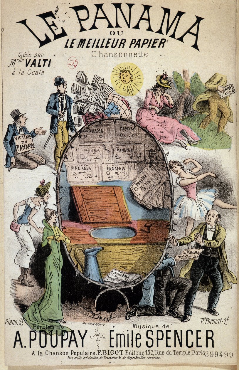 Kreslená píseň „Panama or the best paper““ vytvořená slečnou Valti à la Scala, text Poupay a hudba Emile Spencer, SD 19. století od Unknown artist