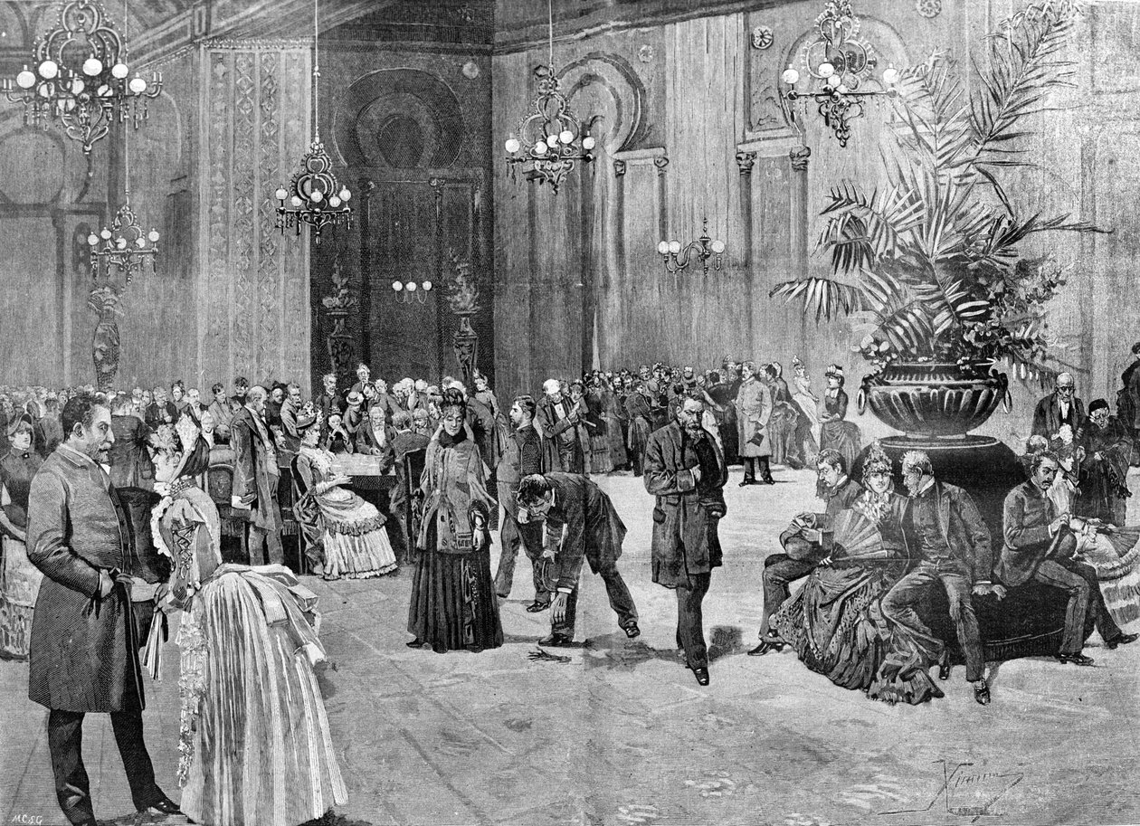 Místnost kasina Monte Carlo, Monako. 19. století rytina od Unknown artist