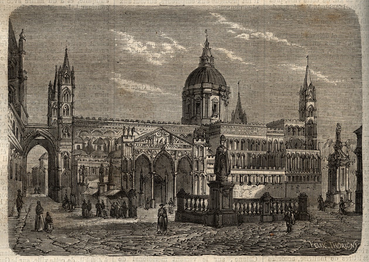 Cathedrale de Palermo - Katedrála v Palermu - Katedrála v Palermu - rytina v „“ Dictionnaire populaire llustrious “- 1864 - od Josepha Decembra a Edmonda Alloniera - od Unknown artist