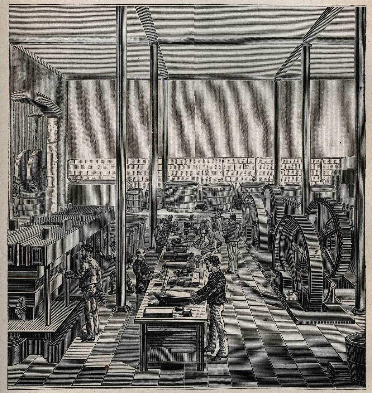 Celuloid: výroba celuloidu. Rytina z roku 1885 v „“Les arts et metiers illustres““ od Adolphe BITARDA. od Unknown artist