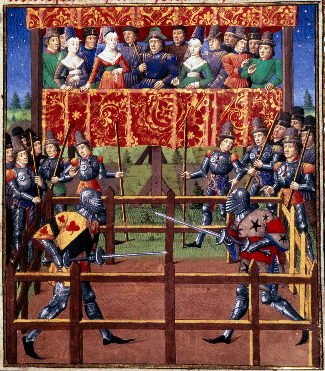 Ceremonie a obřady jako zástava bitvy: souboj v uzavřeném poli mezi dvěma rytíři Miniatura z rukopisu Jeana de Rolin (15. století) 1460 Paříž, B.N. od Unknown artist
