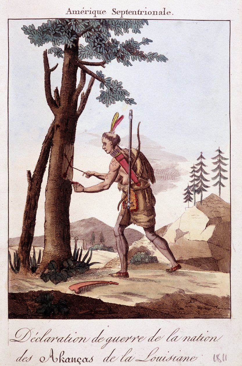 Obřad vyhlášení války mezi Indiány Akancas z Louisiany - rytina od Unknown artist