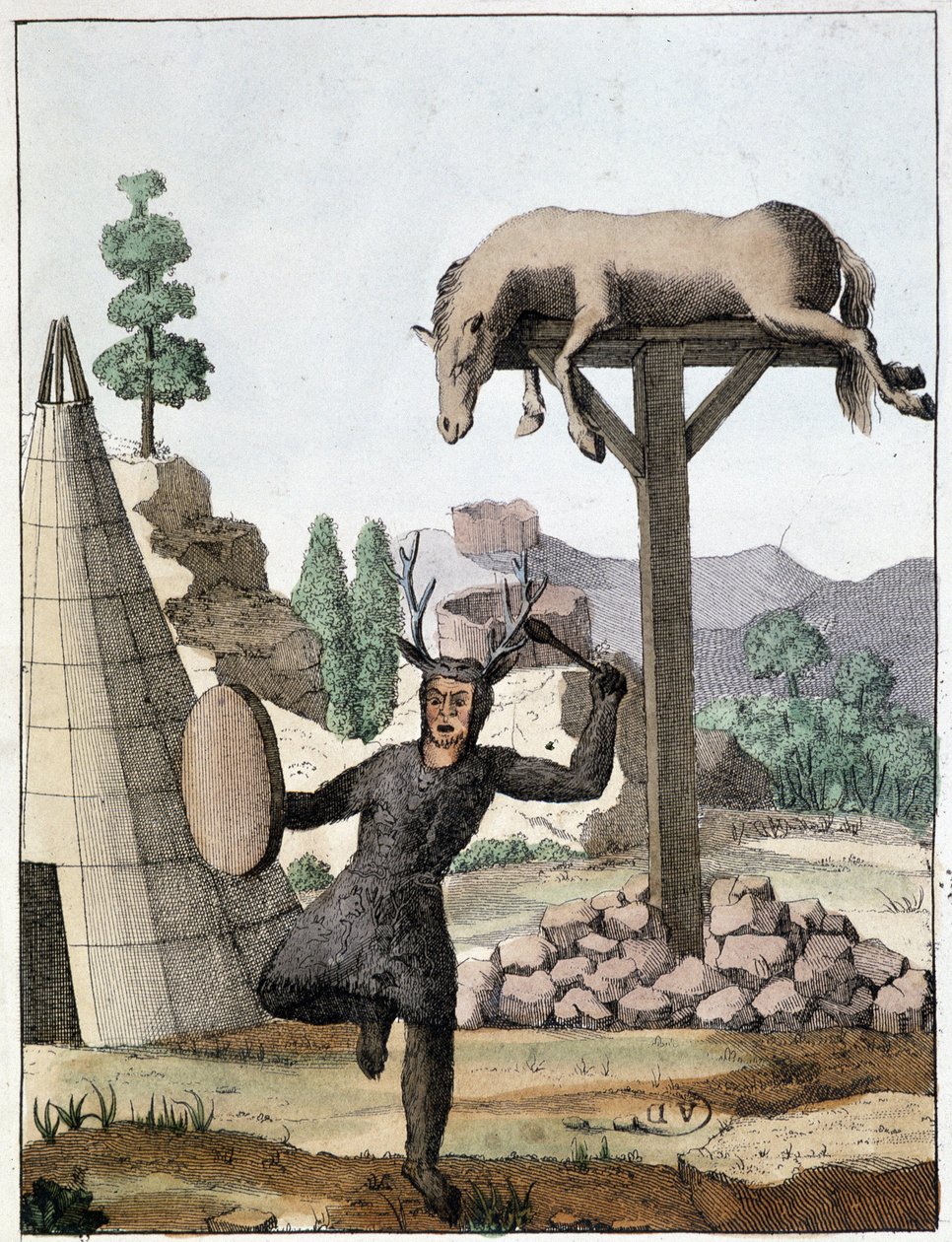 Chaman tonguse tančící před pohřbem (Sibiř) - rytina, deb. 19. století od Unknown artist