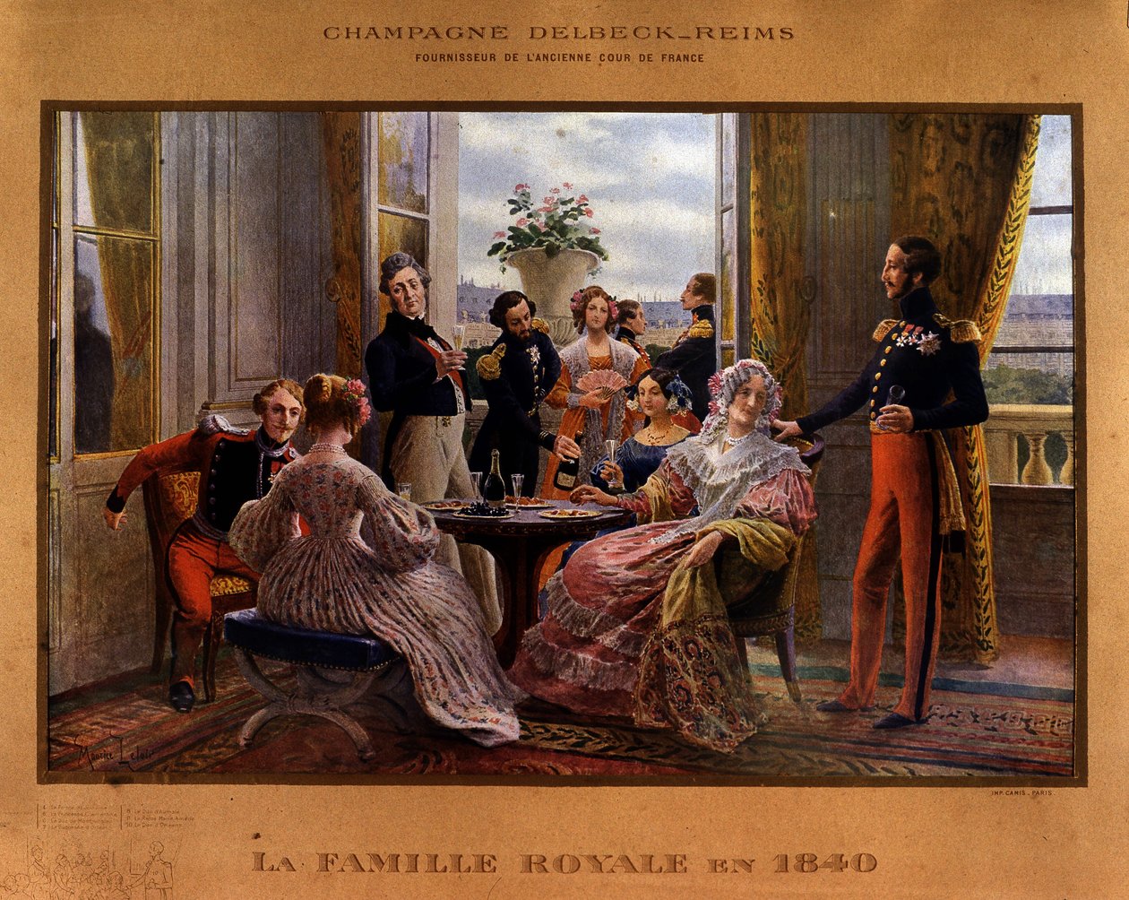 Šampaňské podávané u královského stolu v roce 1840 - Reklamní plakát na šampaňské Delbeck „“Dodavatel bývalého francouzského dvora“, konec 19. století od Unknown artist