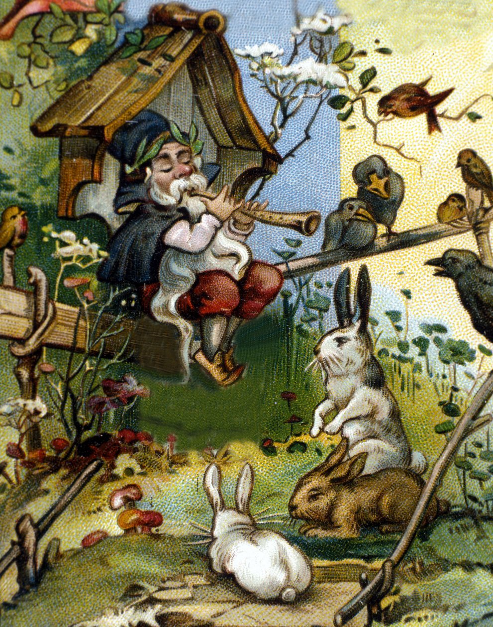Postava hráče na trpasličí nebo farfadetskou flétnu. Chromolitografie 19. století. od Unknown artist