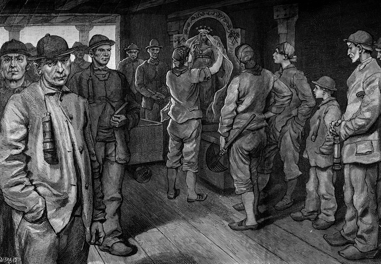 Charbonnieres zdobící sochu Saint Barbe. Rytina do „The Journal of Youth““ od Unknown artist