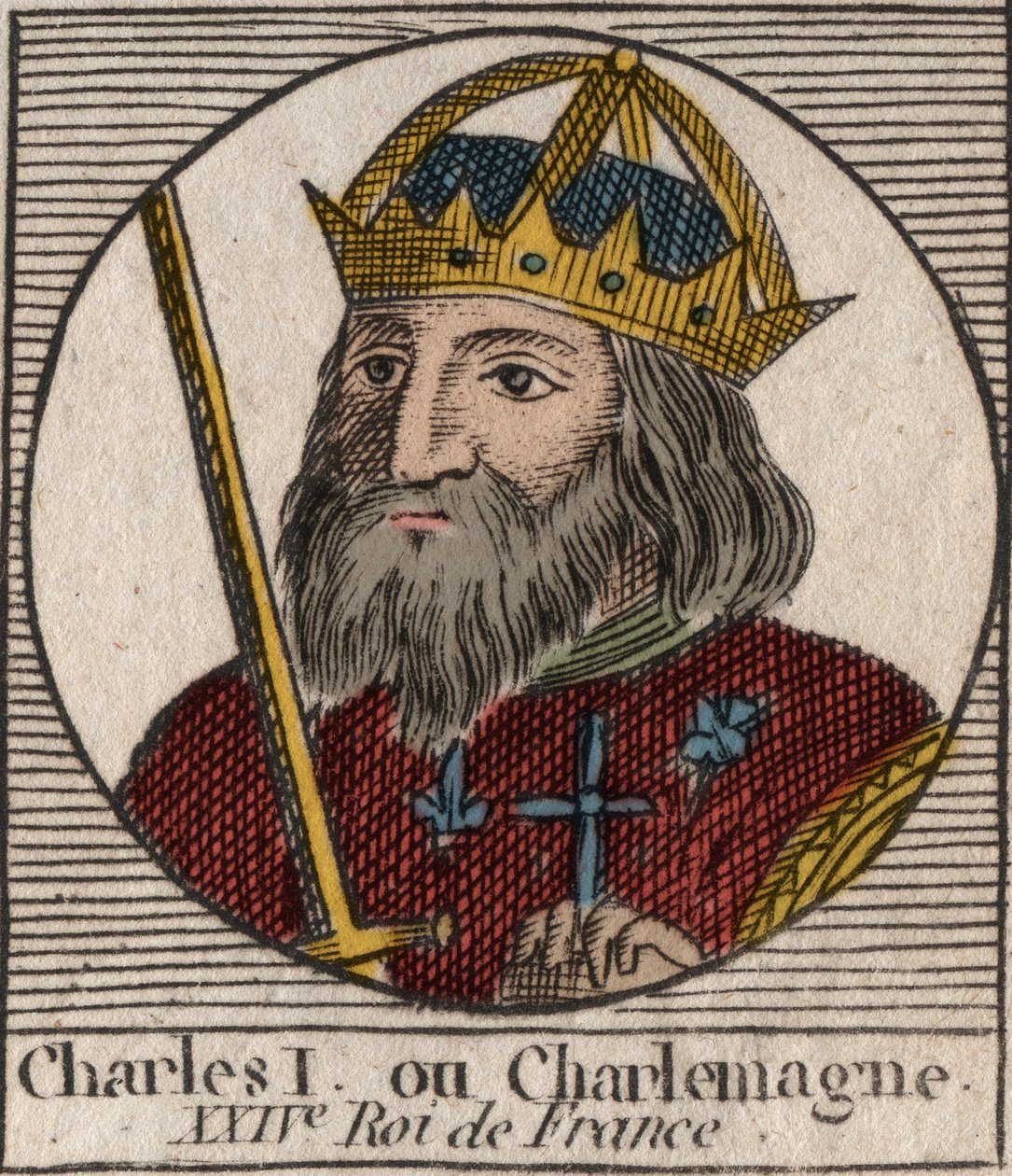 Karel Veliký (Carolus Magnus, Karel Veliký) (747-814) král Franků a křesťanský císař Západu - rytina z „Instruction sur l