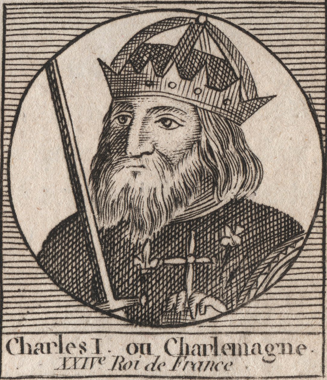 Karel Veliký (Carolus Magnus, Karel Veliký) (747-814) král Franků a křesťanský císař Západu - rytina z „Instruction sur l