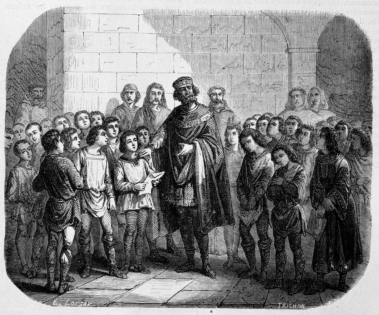 Karel Veliký na návštěvě školy – v „“Dějinách papežů, králů, královen, císařů v průběhu staletí“ od Maurice Lachatre od Unknown artist