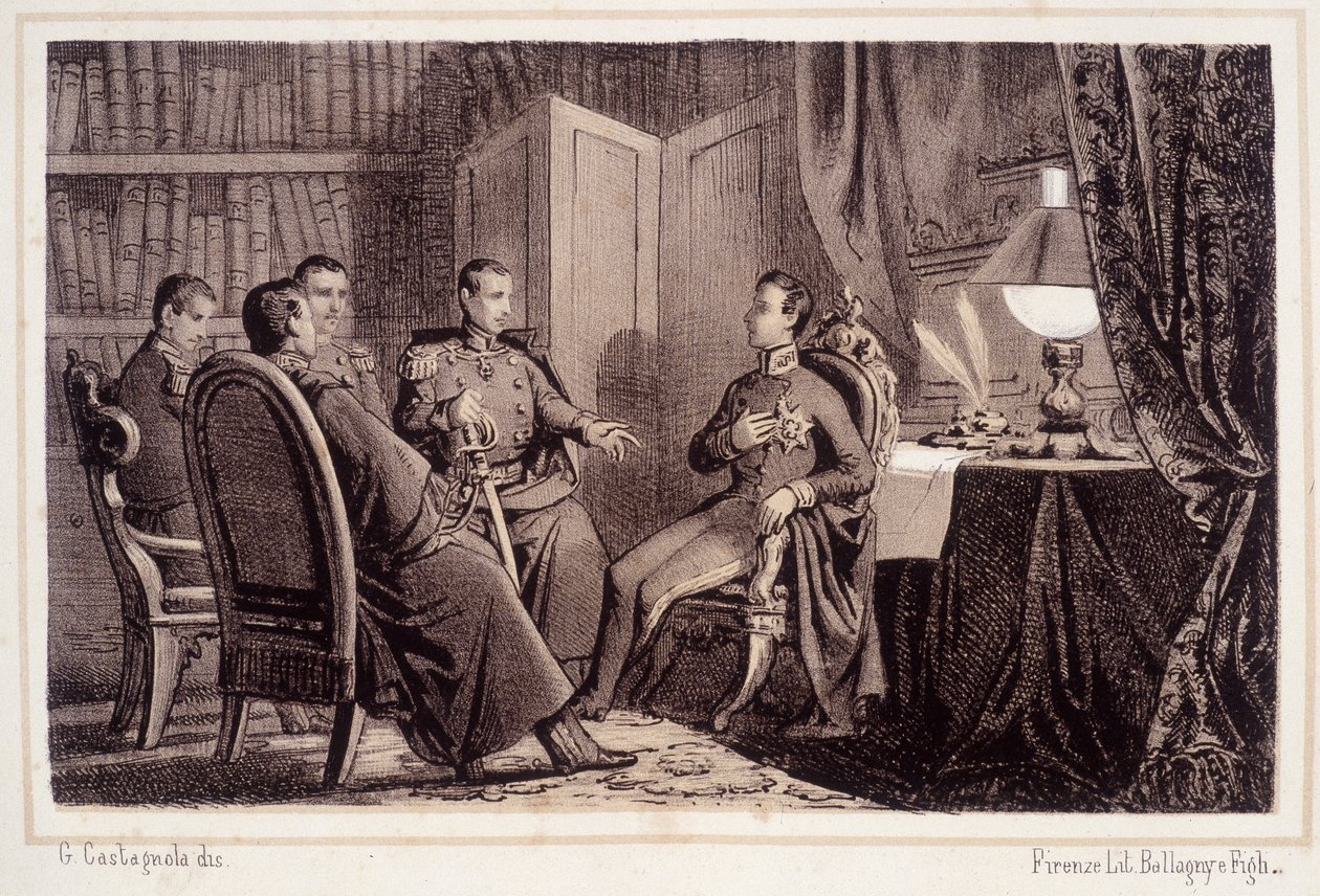 Charles Albert (1798 - 1849) slibuje pomoc piemontské revoluci v roce 1821 - v „“ Storia d