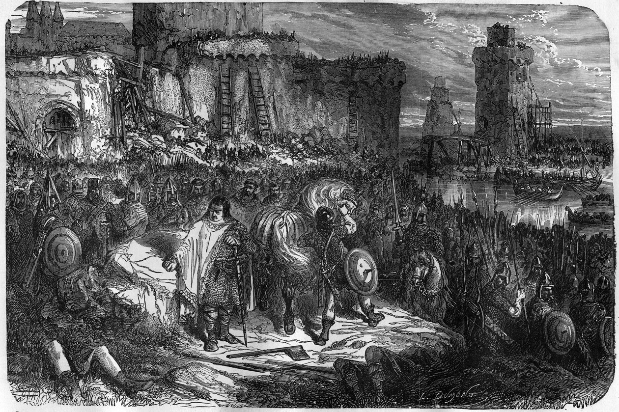 Charles III 3, Gros (839-888), císař Západu (881-887) a Regent Francie (884-887) tábořili pod hradbami Paříže, aniž by se odvážili bojovat s Normany, a raději si koupil svůj důchod za cenu peníze. od Unknown artist