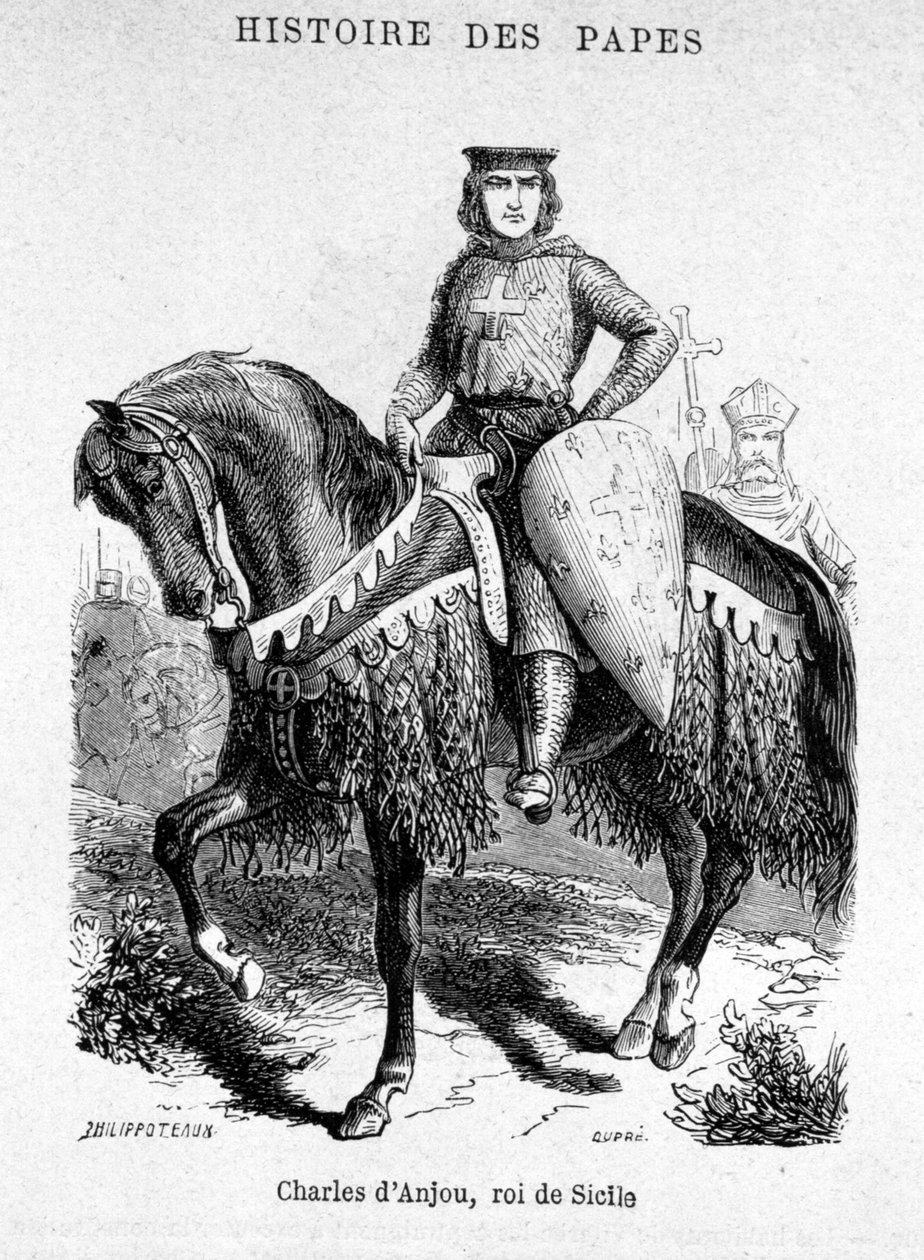 Karel z Anjou, král sicilský – ilustrace v „Historie papežů, králů, královen, císařů v průběhu staletí“ od Maurice Lachatre od Unknown artist