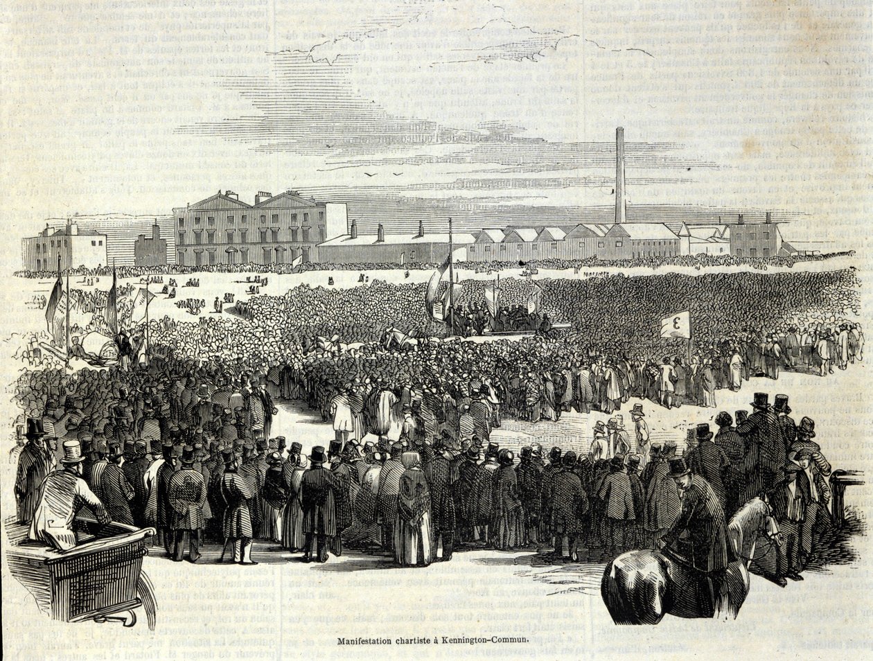 Chartistická demonstrace v Kennington Common: je to dělnické politické hnutí předchůdce socialismu, rytina z roku 1848 od Unknown artist