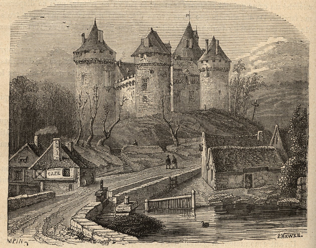 Chateau de Combourg - Ille-et-Vilaine Bretaň - rytina „“ PATRIE“ - PECTUREQUIREQUE POPIS FRANCIE V 6 SVAZTECH LUCIEN HUARD - konec 19. stol. od Unknown artist