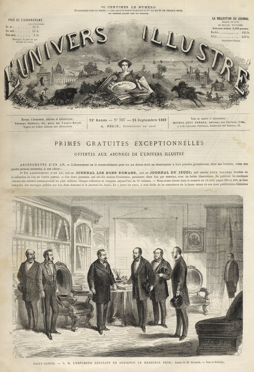 Chateau de Saint-Cloud Napoleon III přijímá Juana Prima (španělský generál a státník) (Juan Prim od Unknown artist