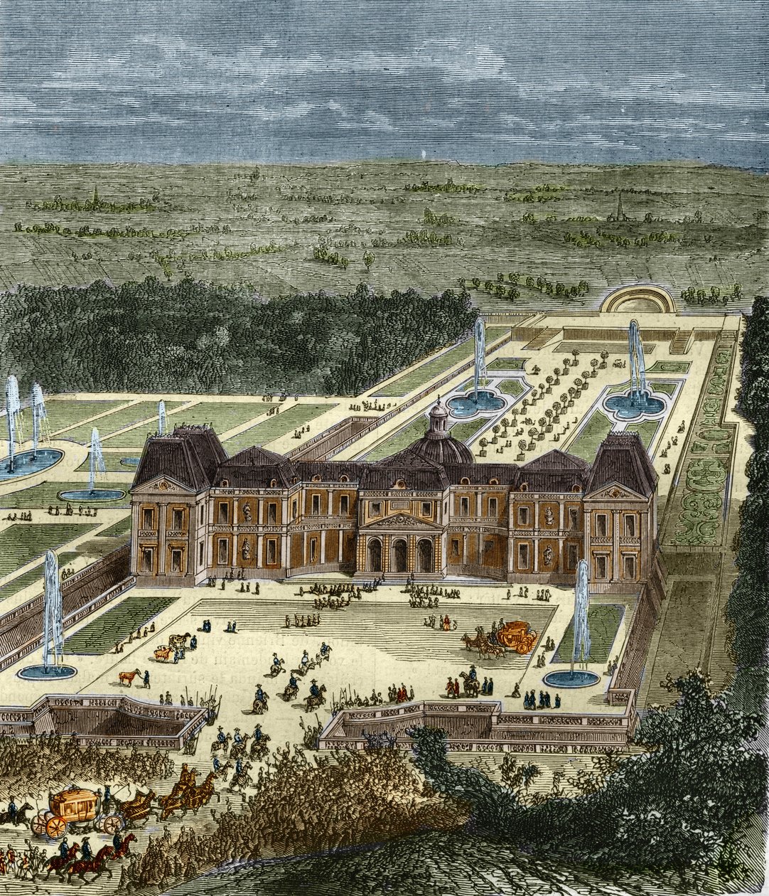 Chateau de Vaux Le Vicomte (Vaux-Le-Vicomte) v době krále Ludvíka XIV. Rytina 19. století. od Unknown artist