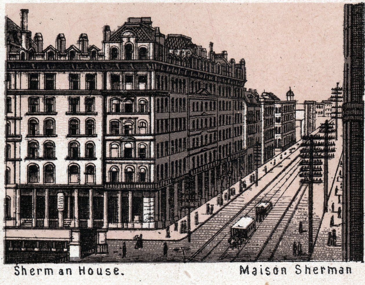 Chicago, Spojené státy americké: pohled na Shermanův dům. v „“ Svět ilustruje 168 pohledů““ Nedatováno (konec 19. století) od Unknown artist