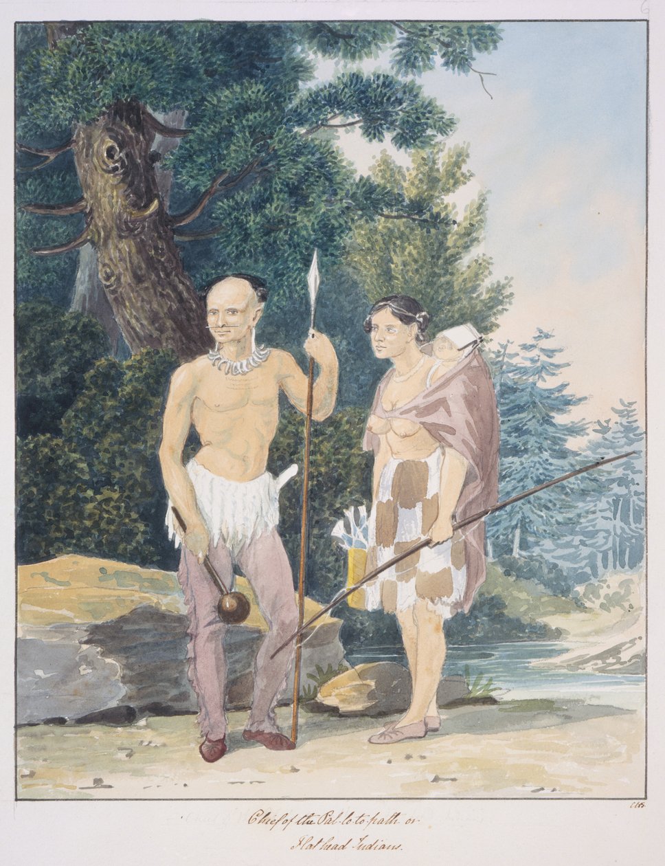Náčelník Pal-lo-to-path neboli Flathead Indians, kolem 1843-50 (akvarel) od Unknown artist