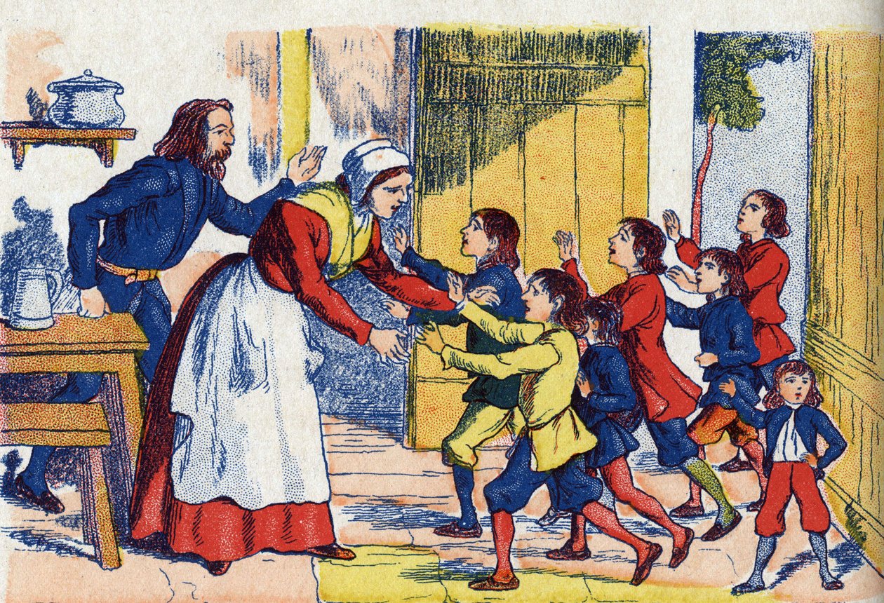 Dětské návraty, ilustrace k “”Le Pepetit poucet””, příběh Charlese Perraulta (1628-1703), francouzského spisovatele. Anonymní ilustrace. Snímky Marcel Vagne, Jarville Nancy, nedatováno (konec 19. století). od Unknown artist