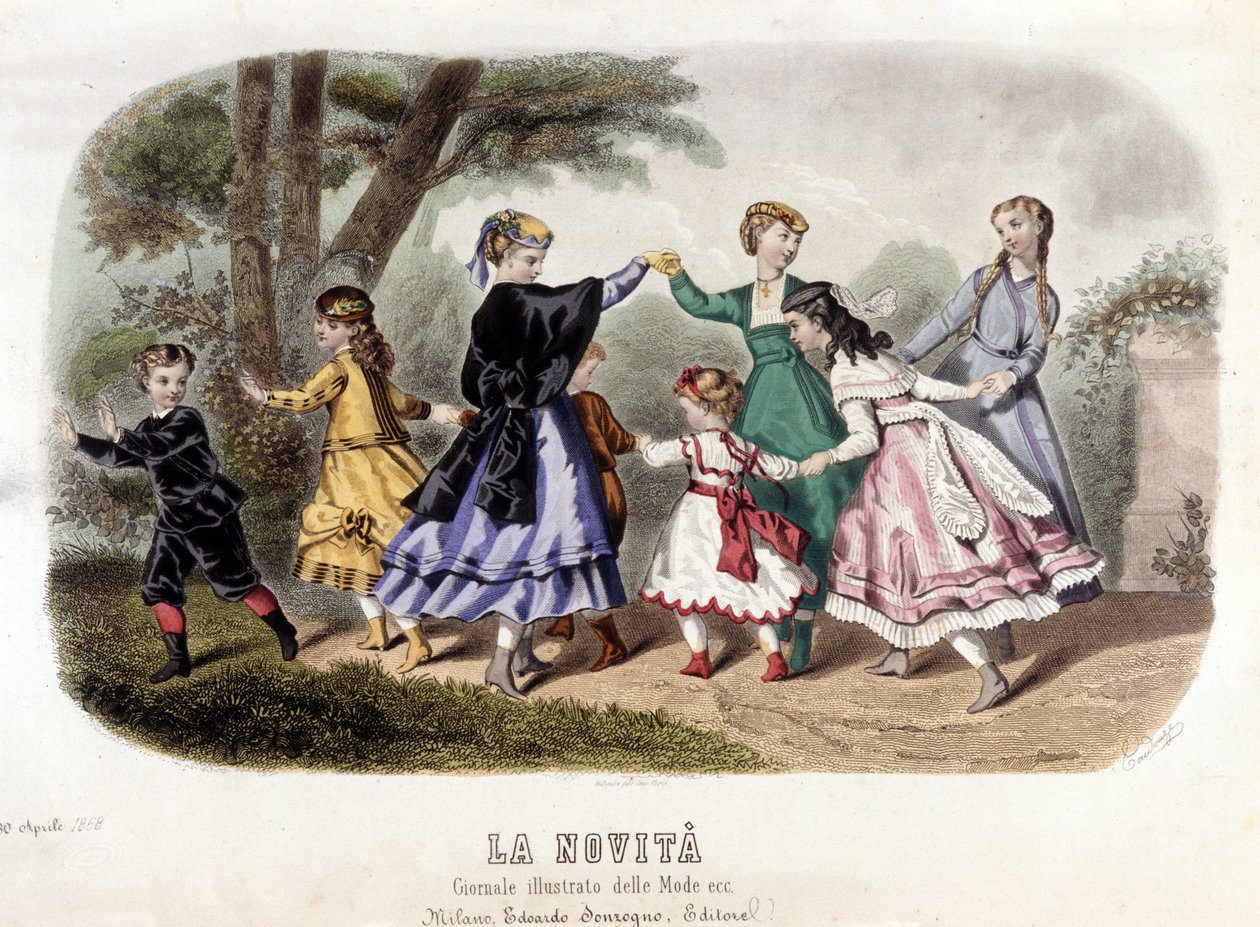 Dětské hry: buržoazní holčičky dělají kolo. Deska převzata z „“ Žurnál znázorňuje režimy““. od Unknown artist