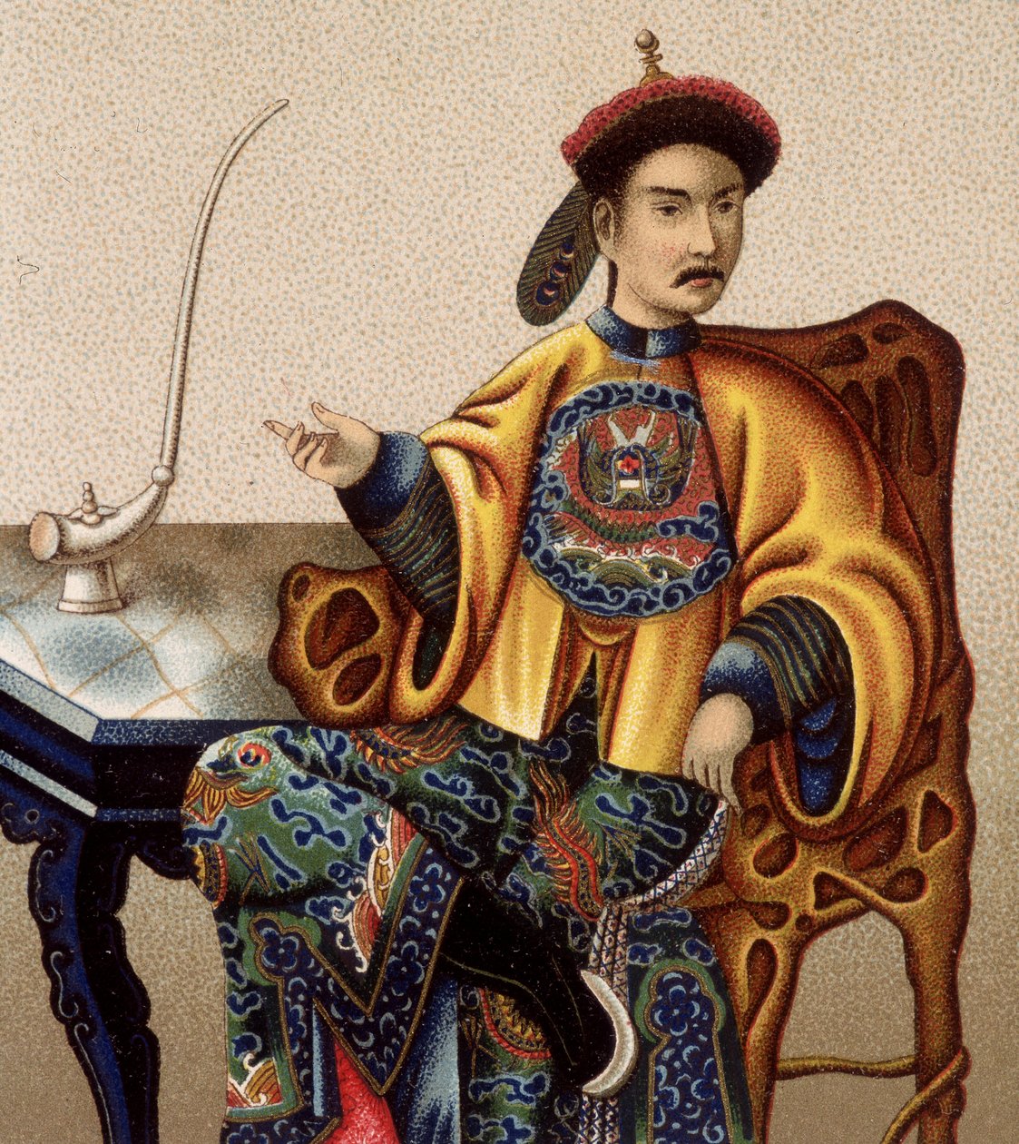 Čínský aristokrat sedící kouří opium - sd 19. století od Unknown artist