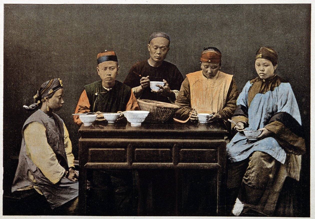 Čínské rodinné stravování - fotochrom, konec 19. století. od Unknown artist