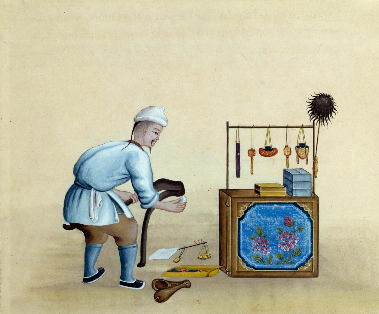 Čínský obchodník brousící nůžky na řezání stříbrných ingotů. Kresba 17. století. Paříž. B N od Unknown artist