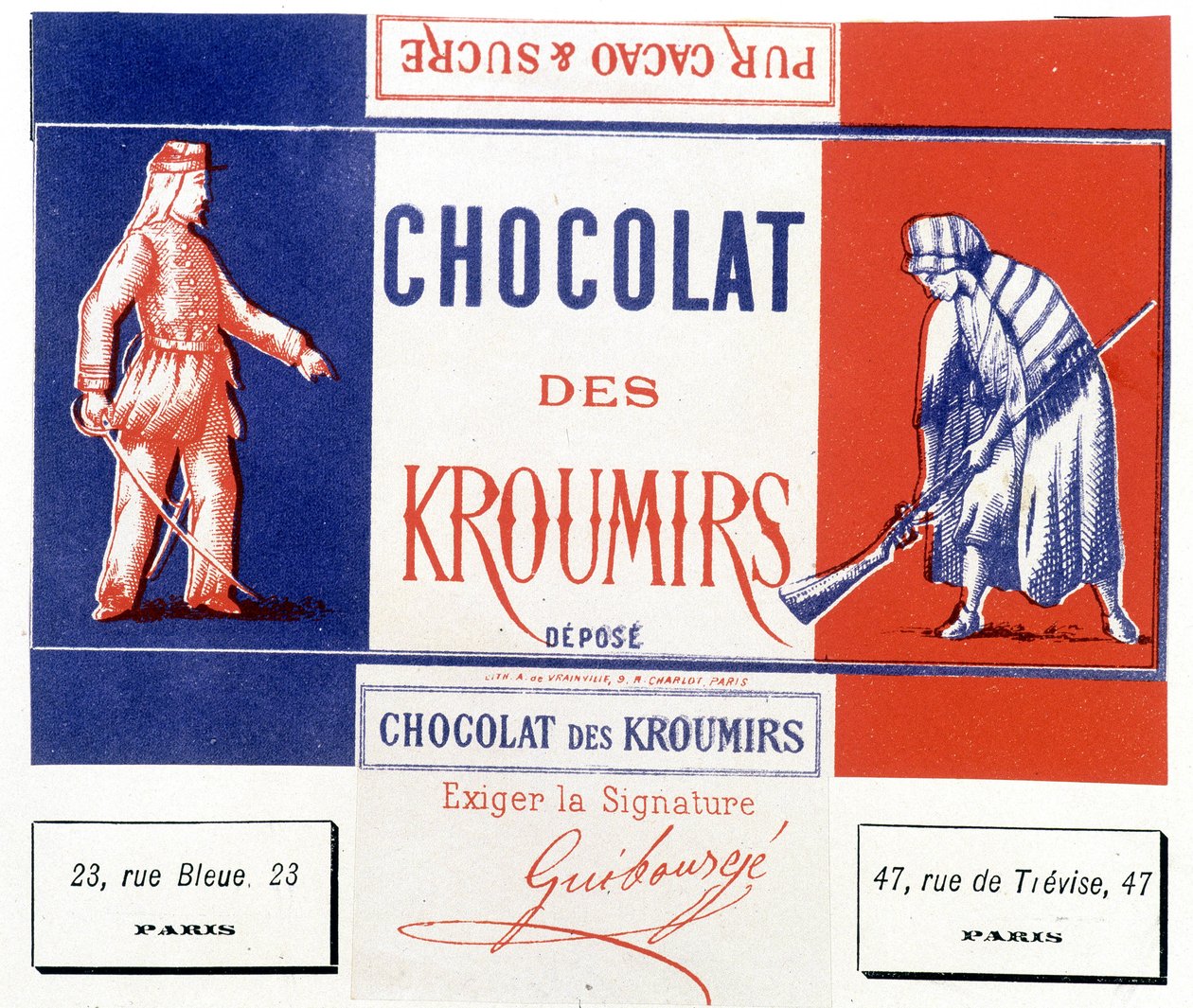 Čokoláda Kroumírů. Reklamní štítek od Unknown artist