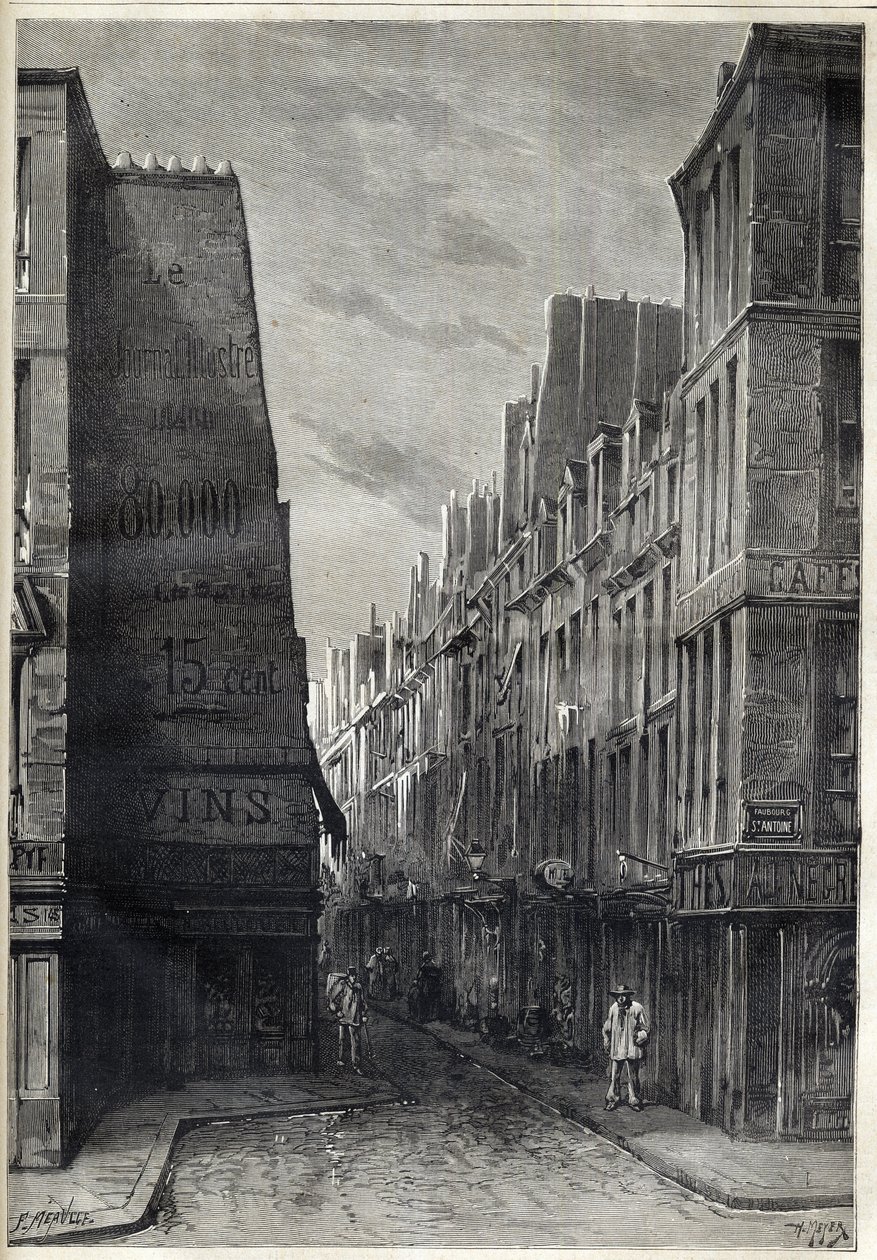 Epidemie cholery v Paříži - Epidemia de Cholera v Paříži - rue sainte Marguerite - rytina v „Le journal illustrious““ z roku 1884 od Unknown artist